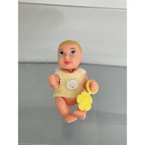Vintage Mattel Barbie Doll Infant Baby With Yellow Rattle